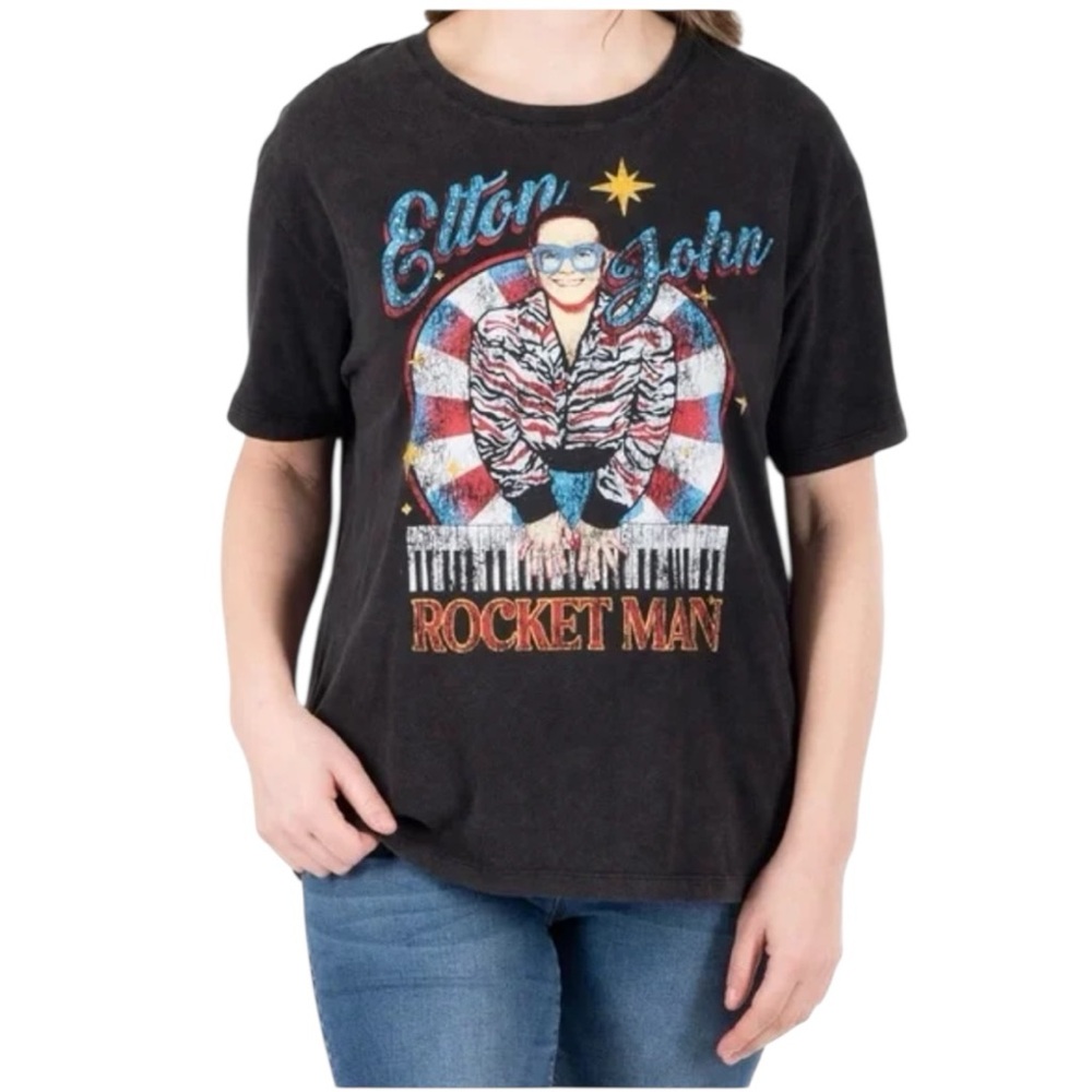 Elton John Black Graphic T-Shirt NWT Size M - Picture 5 of 5
